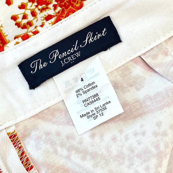 J. Crew Orange Paisley Stretch Cotton Pencil Skirt - Picture 8 of 9